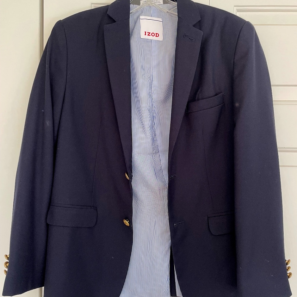Boys Navy Blazer w/ Gold Buttons, Fully Lined, Interior Pockets, Size 16, IZOD